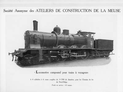 <b>Locomotive compound pour trains à voyageurs</b><br>à 4 cylindres à 6 roues couplées de 1m700 de diamètre<br>pour les Chemins de fer du Nord-Belge 